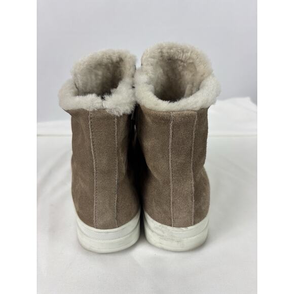 Joyks Suede Booties Sneakers Tan Taupe Faux Fur Accent Lining 39 Zip Ankle - Picture 3 of 9